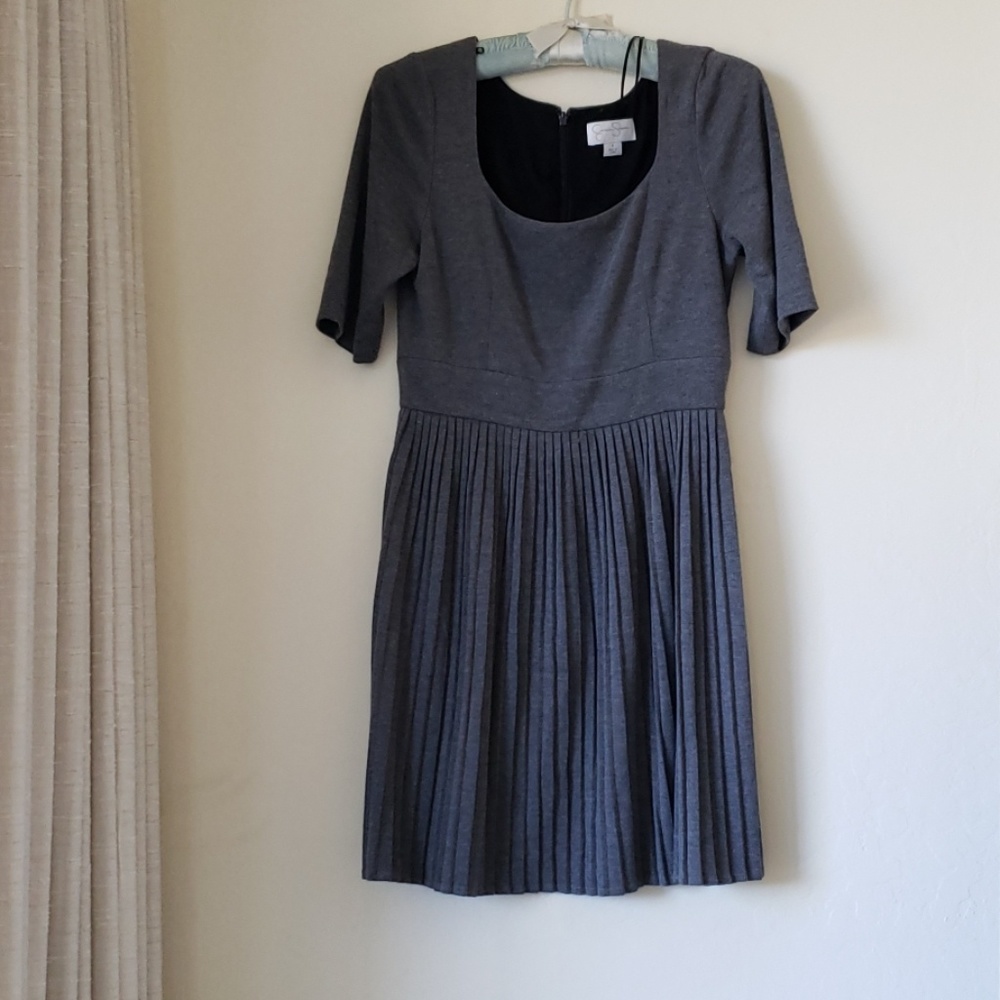 Lovely grey scoop neck and pleated dress